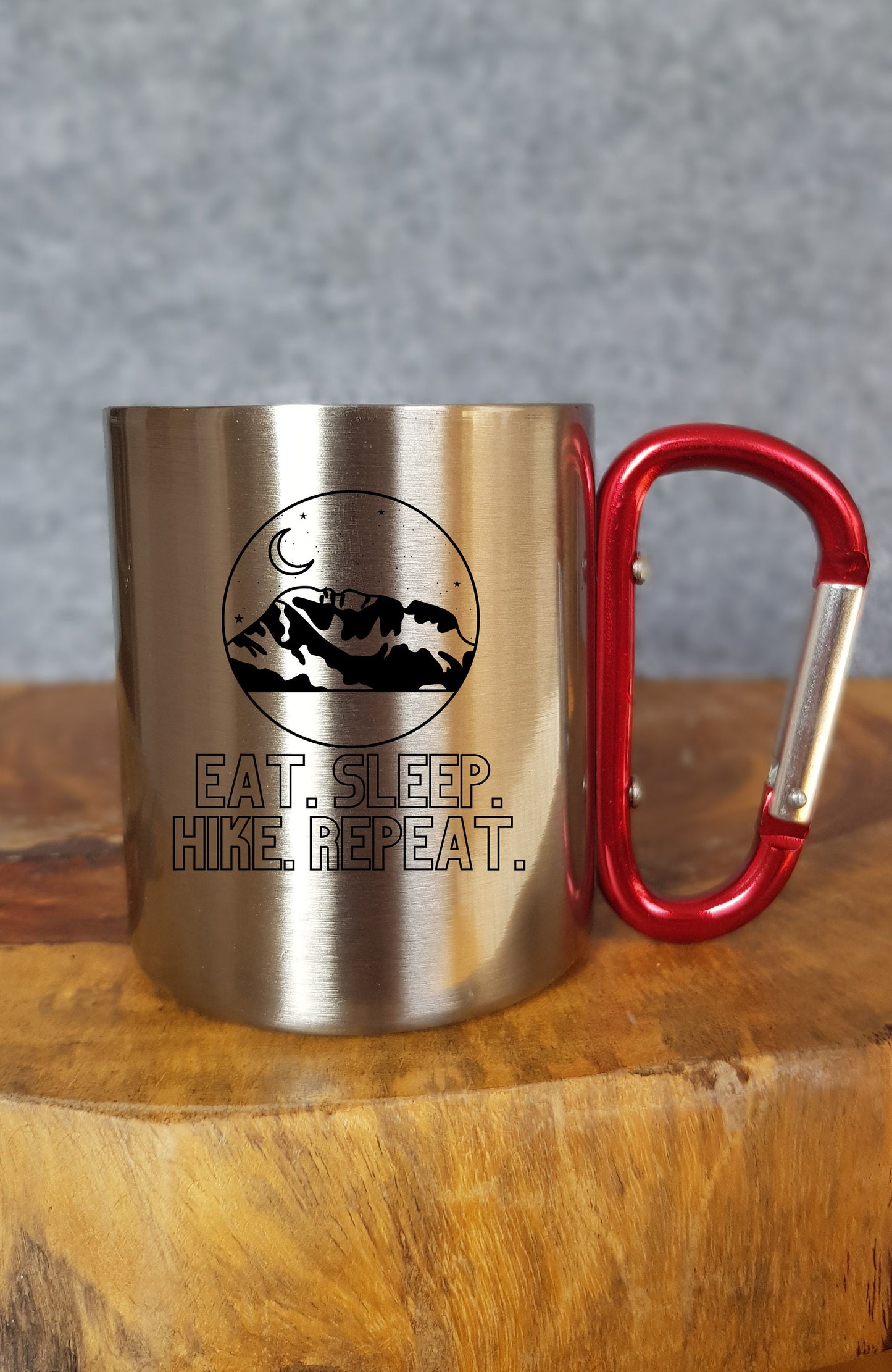 Eat. Sleep. Hike. Repeat. - Personalisierbare Tasse - Geschenk - Karabinerhaken - Reisen - Wandern - Klettern - Natur - Outdoor - Camping