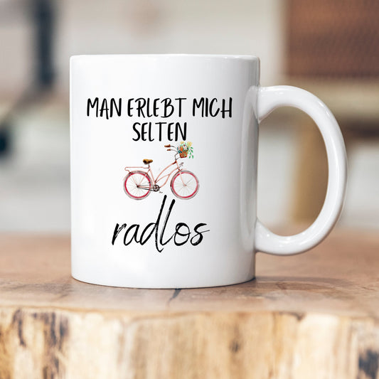 Man erlebt mich selten radlos - Tasse - Geschenk - Fahrradfahrer - Triathlon - Kollege - Freund - Fahrrad - Fahrradingenieur - Ingenieur