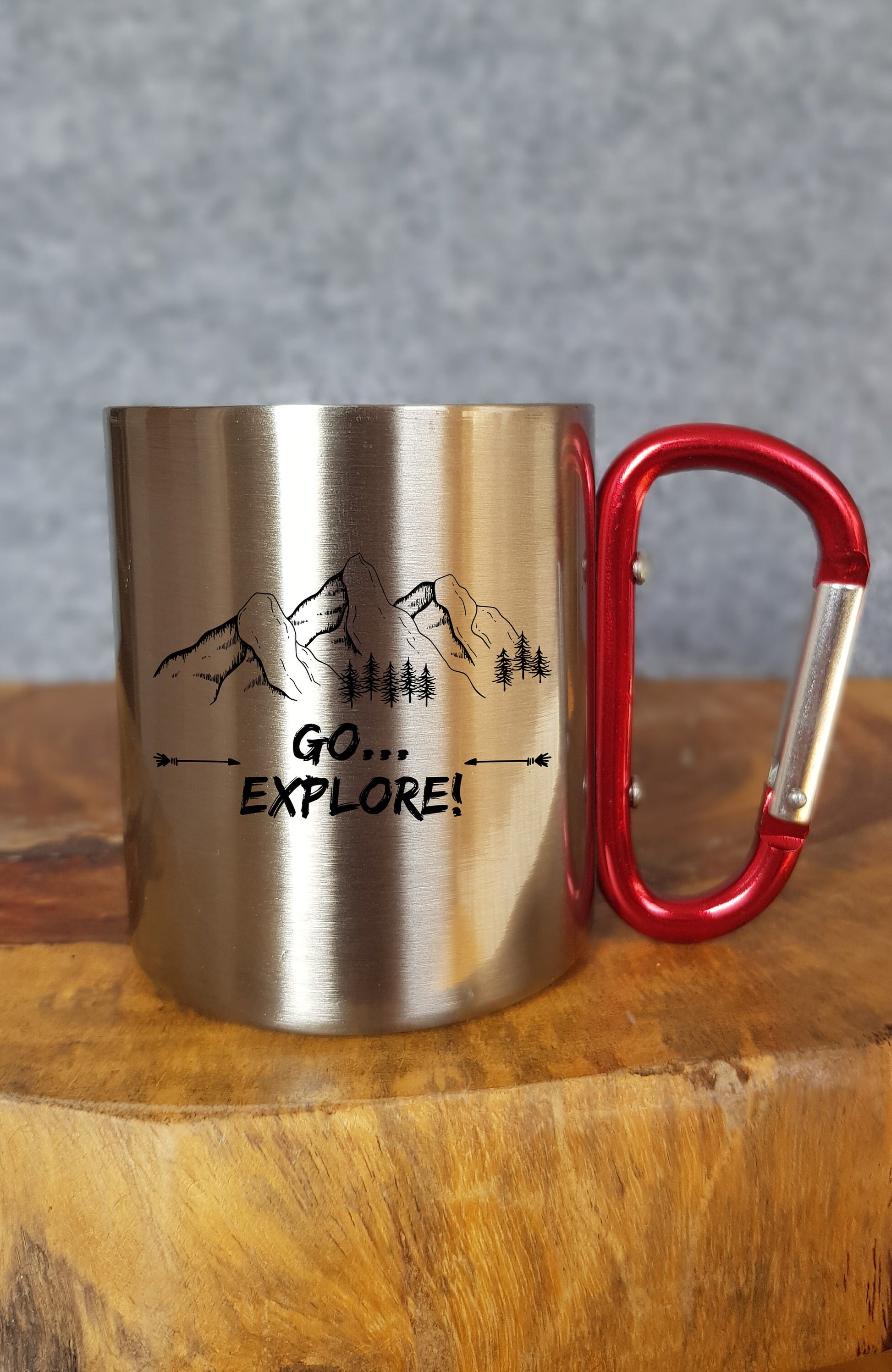 Go...Explore! - Personalisierbare Tasse - Geschenk - Karabinerhaken - Reisen - Wandern - Klettern - Natur - Outdoor - Camping - Berge
