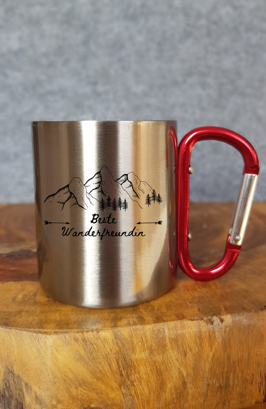 Beste Wanderfreundin- Personalisierbare Tasse - Geschenk - Karabinerhaken - Reisen - Wandern - Klettern - Natur - Outdoor - Camping