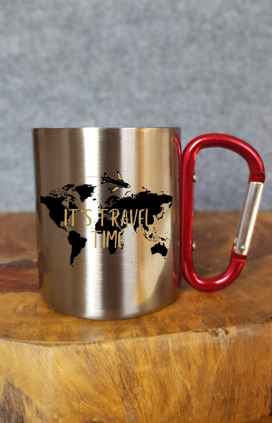 Personalisierbare Edelstahltasse - Its travel time - Geschenk - reisen - Wald - Outdoor - Camping - Mug - Mountain - Berge - wandern-hiking