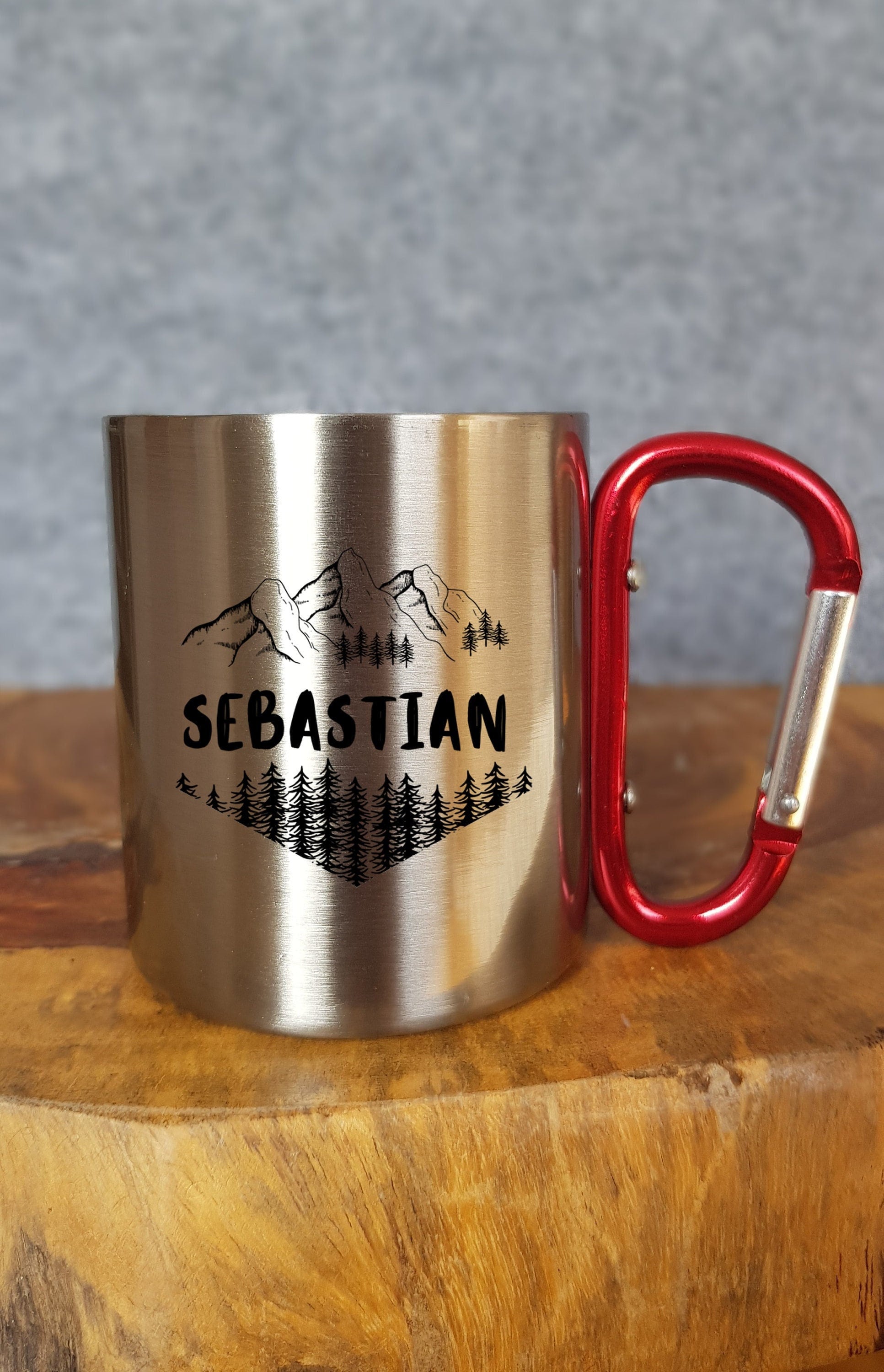 Personalisierte Outdoor Tasse mit Karabinerhaken