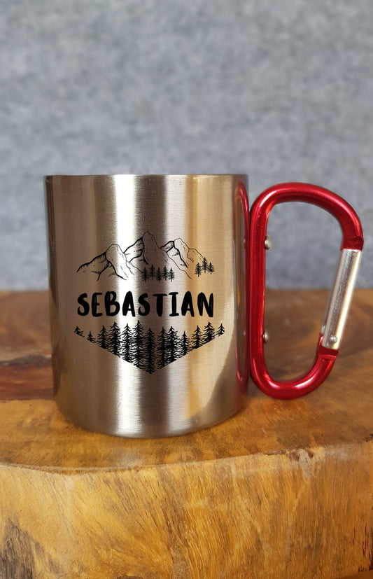 Personalisierte Outdoor Tasse mit Karabinerhaken