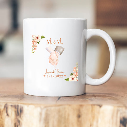 Hochzeitstasse - Wedding - Hochzeit - Tasse - personalisiert - mr & mrs - Geschenk - Verlobung - Hochzeitsdatum - Hochzeitstag - Zeichnung