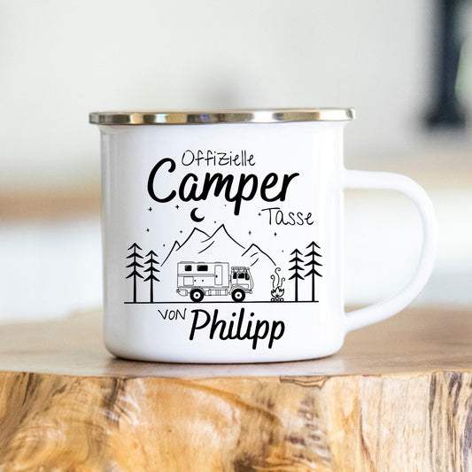 Personalisierbare Tasse - Emaille - Edelstahl - Bergsilhouette - Outdoor - Wandern - Geschenk - Camper
