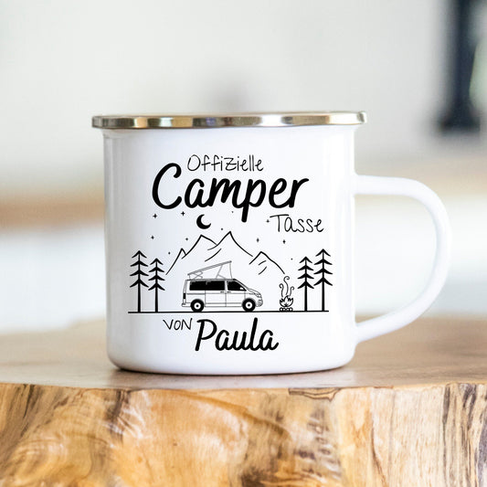 Personalisierbare Tasse - Emaille - Edelstahl - Bergsilhouette - Outdoor - Wandern - Geschenk - Camper