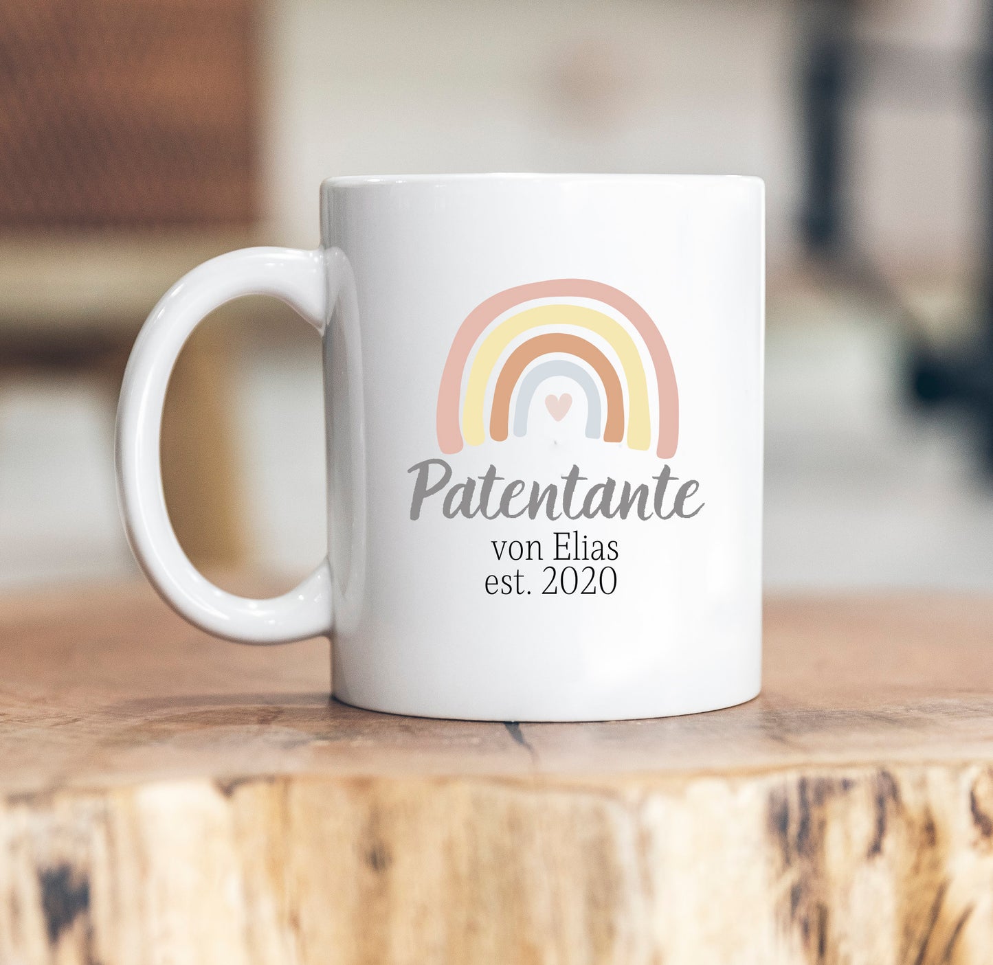 Patentante - personalisierte Tasse - Taufe - Geschenk - Patin - Name - Jahreszahl - Regenbogen - Rainbow - Nichte - Freundin
