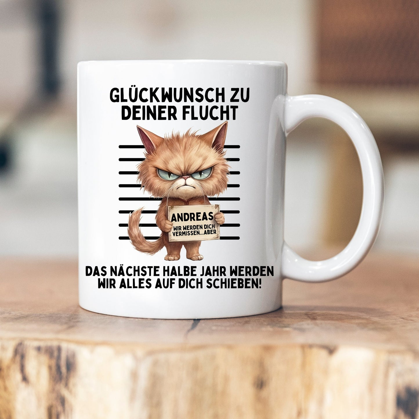 Personalisierbare Tasse - Glückwunsch zur Flucht - Abschiedsgeschenk - Keramik - Kollege - Kollegin - Rente