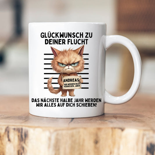 Personalisierbare Tasse - Glückwunsch zur Flucht - Abschiedsgeschenk - Keramik - Kollege - Kollegin - Rente
