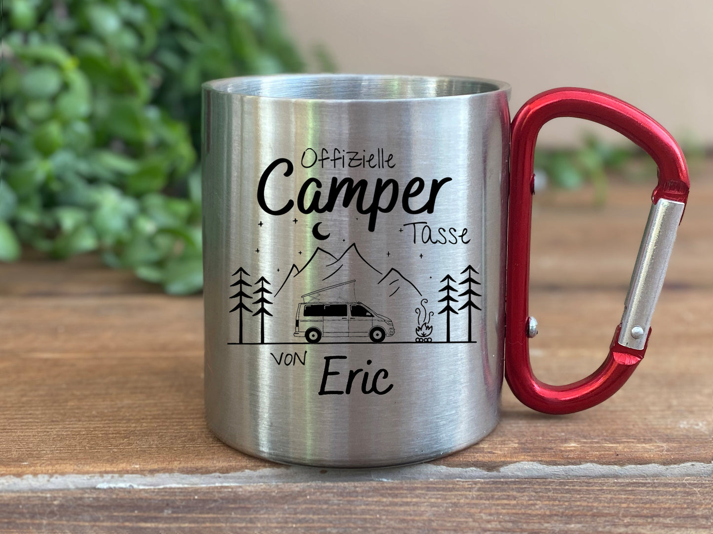 Personalisierbare Tasse - Emaille - Edelstahl - Bergsilhouette - Outdoor - Wandern - Geschenk - Camper