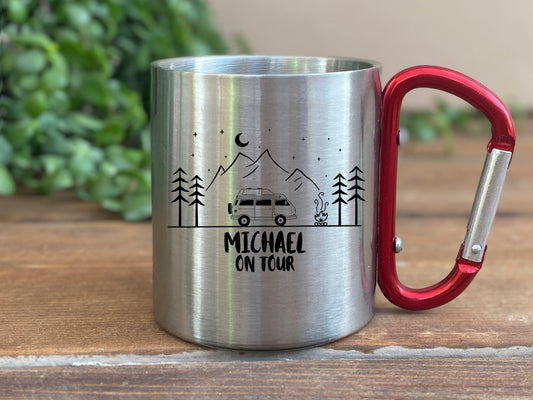 Personalisierbare Tasse - Emaille - Edelstahl - Bergsilhouette - Outdoor - Wandern - Geschenk - Camper