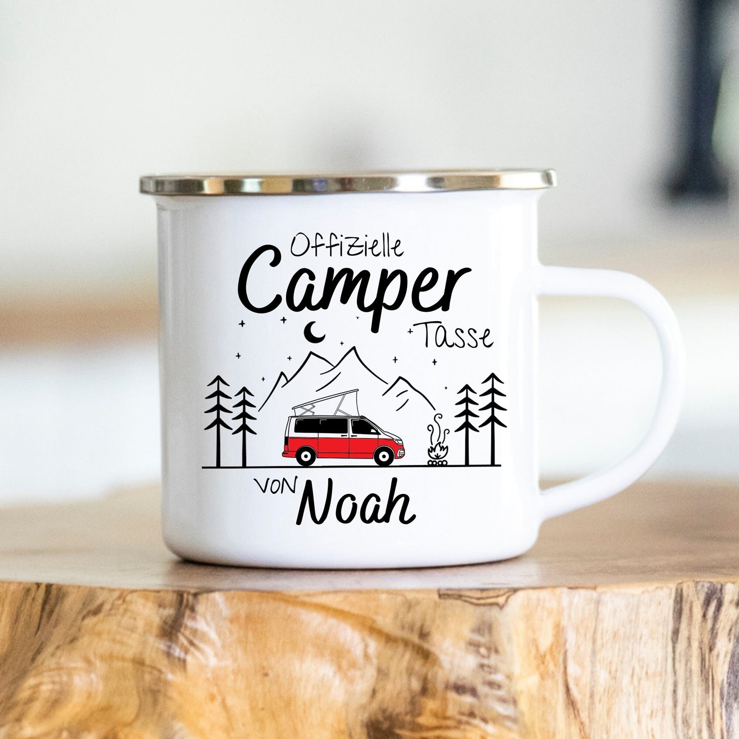 Personalisierbare Tasse - verschiedene Farben - verschiedene Tassen - Keramik - Emaille - Edelstahl - Bergsilhouette - Outdoor - Camping