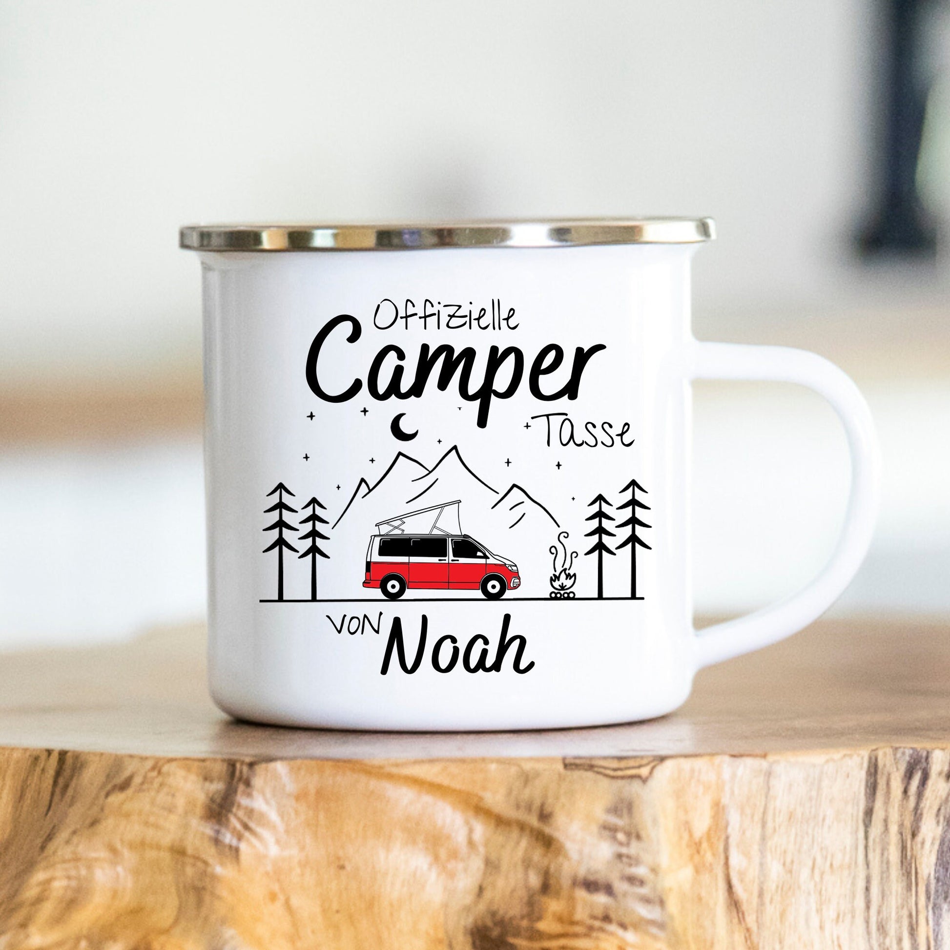 Personalisierbare Tasse - verschiedene Farben - verschiedene Tassen - Keramik - Emaille - Edelstahl - Bergsilhouette - Outdoor - Camping