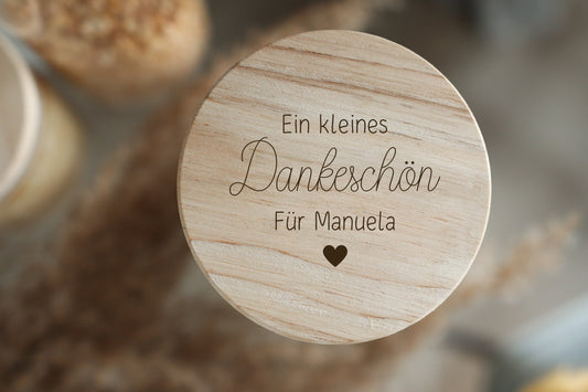 Personalisiertes Vorratsglas - Aufbewahrungsglas - 4 Größen - Holzdeckel - personalisierbar - Geschenk für Freundin/Mama - Keksdose