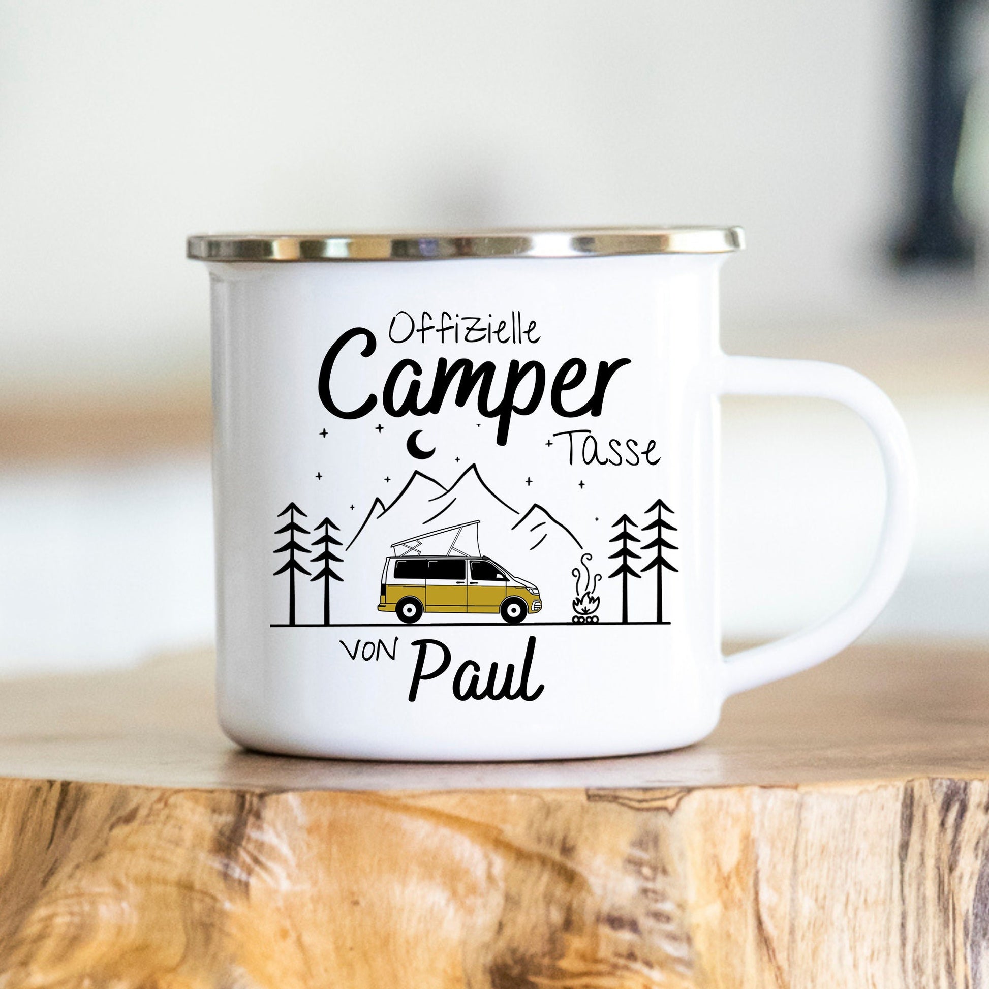 Personalisierbare Tasse - verschiedene Farben - verschiedene Tassen - Keramik - Emaille - Edelstahl - Bergsilhouette - Outdoor - Camping