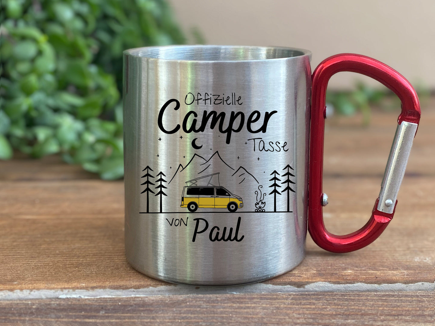 Personalisierbare Tasse - verschiedene Farben - verschiedene Tassen - Keramik - Emaille - Edelstahl - Bergsilhouette - Outdoor - Camping