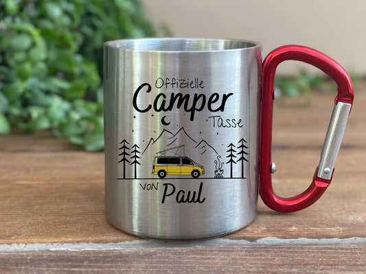 Personalisierbare Tasse - verschiedene Farben - verschiedene Tassen - Keramik - Emaille - Edelstahl - Bergsilhouette - Outdoor - Camping