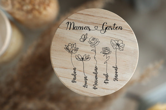 Personalisiertes Vorratsglas - Aufbewahrungsglas - 4 Größen - Holzdeckel - personalisierbar - bis zu 5 Namen möglich - Keksdose