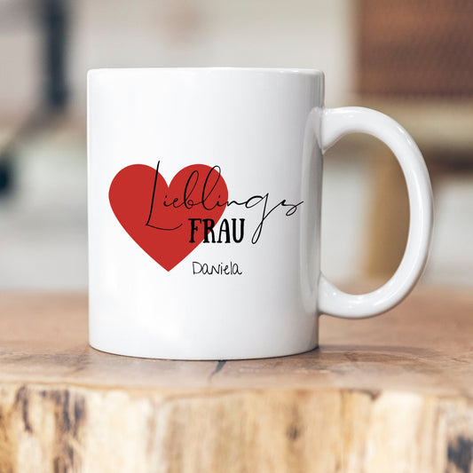 Lieblingsfrau mit großem Herz - personalisierte Tasse