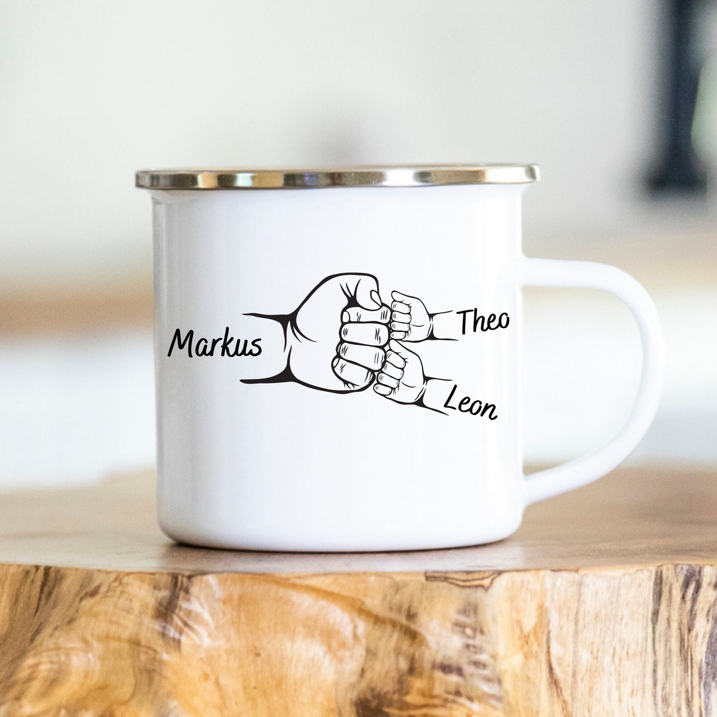 Personalisierte Tasse mit Namen - Geschenk zum Vatertag - Geburtstag - Papa - Keramik - Emaille - Edelstahltasse mit Karabinerhaken