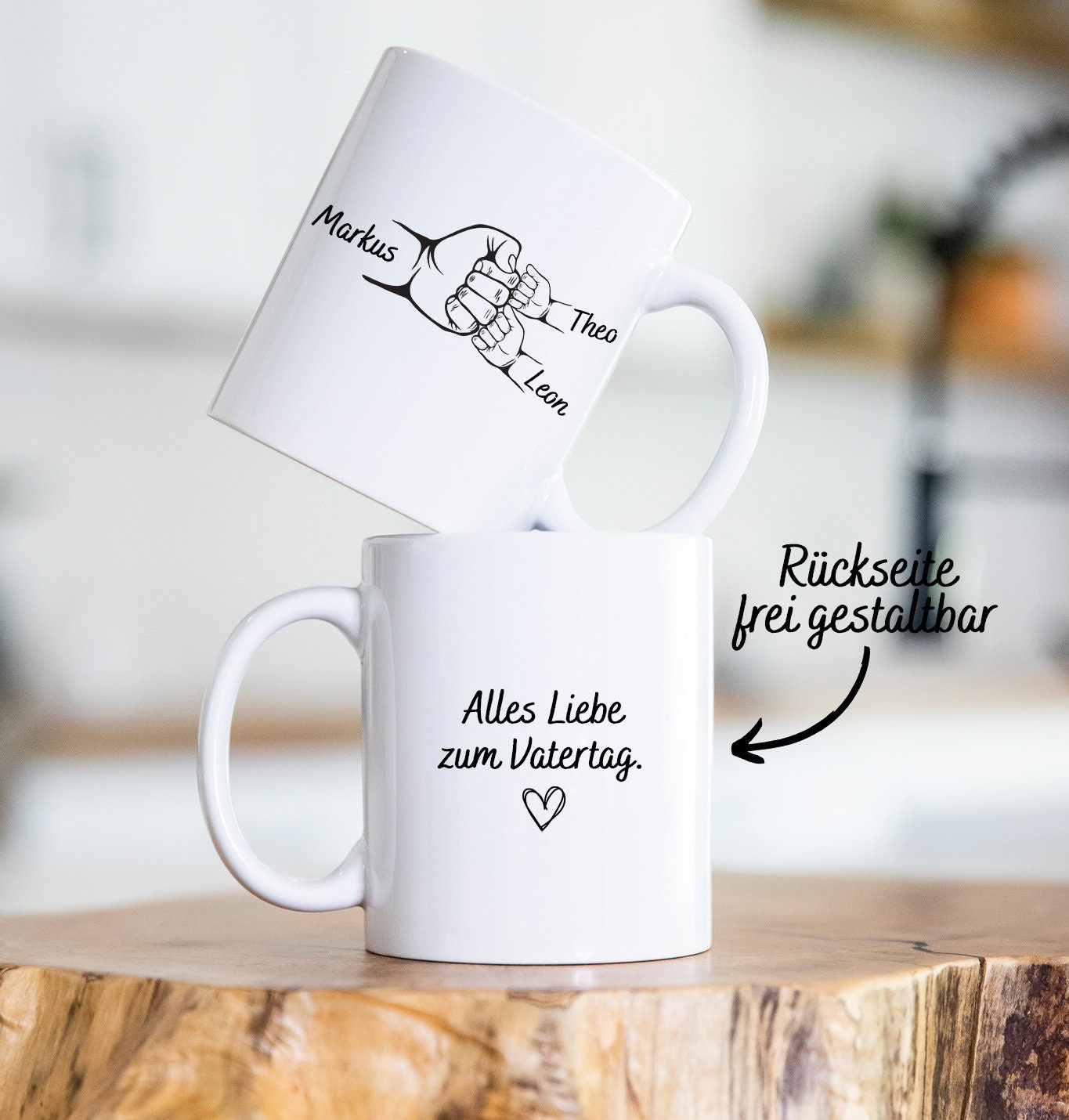 Personalisierte Tasse mit Namen - Geschenk zum Vatertag - Geburtstag - Papa - Keramik - Emaille - Edelstahltasse mit Karabinerhaken