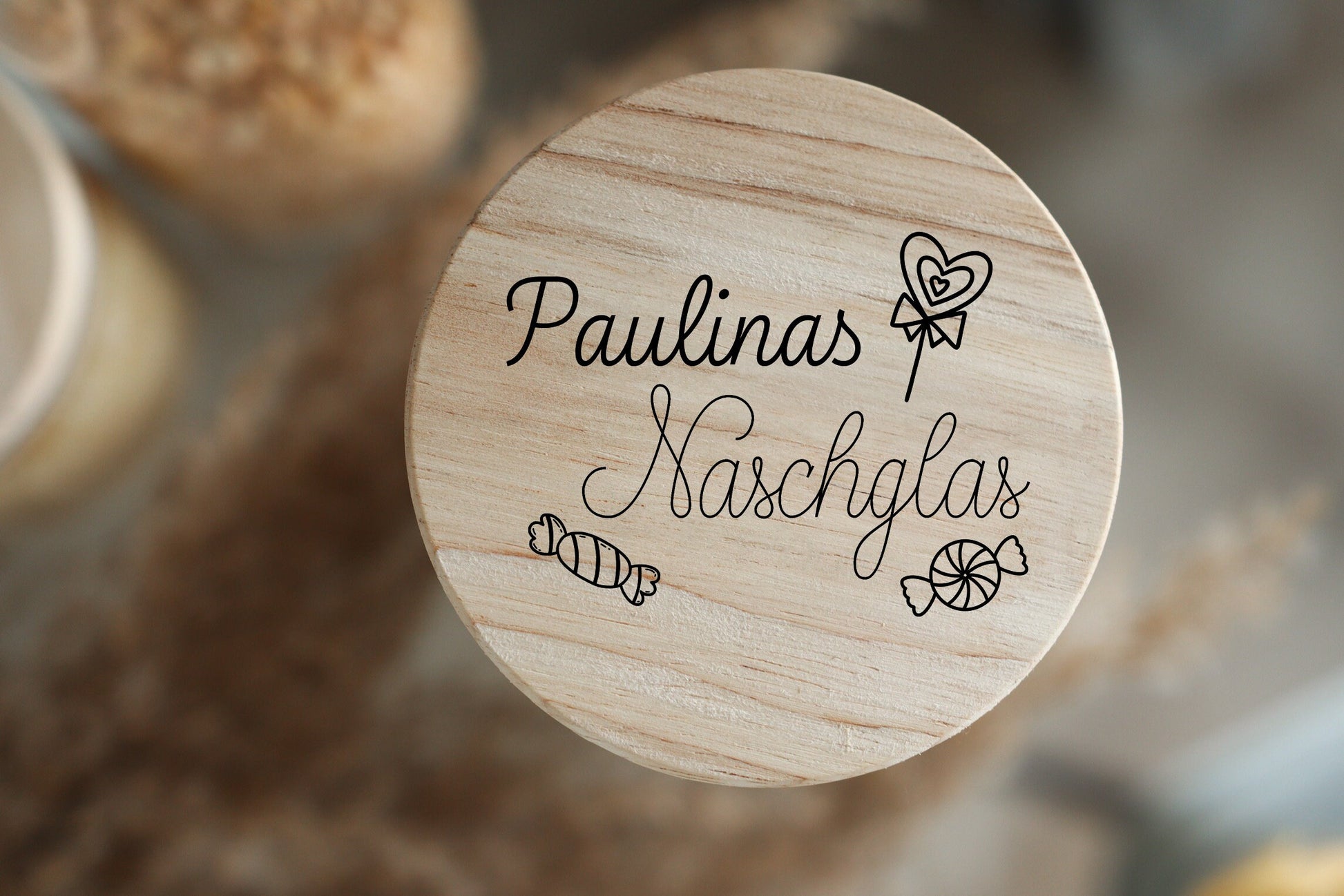 Personalisiertes Vorratsglas - Aufbewahrungsglas - 4 Größen - Holzdeckel - personalisierbar - Geschenk für Freundin/Mama/Hebamme - Keksdose