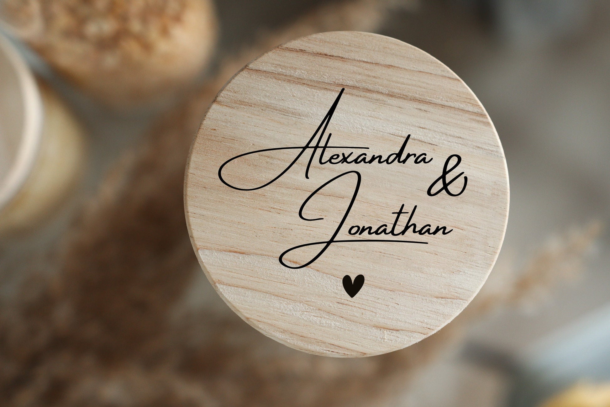 Personalisiertes Vorratsglas - Aufbewahrungsglas - 4 Größen - Holzdeckel - personalisierbar - Zwei Namen & Datum - Hochzeit - Einweihung