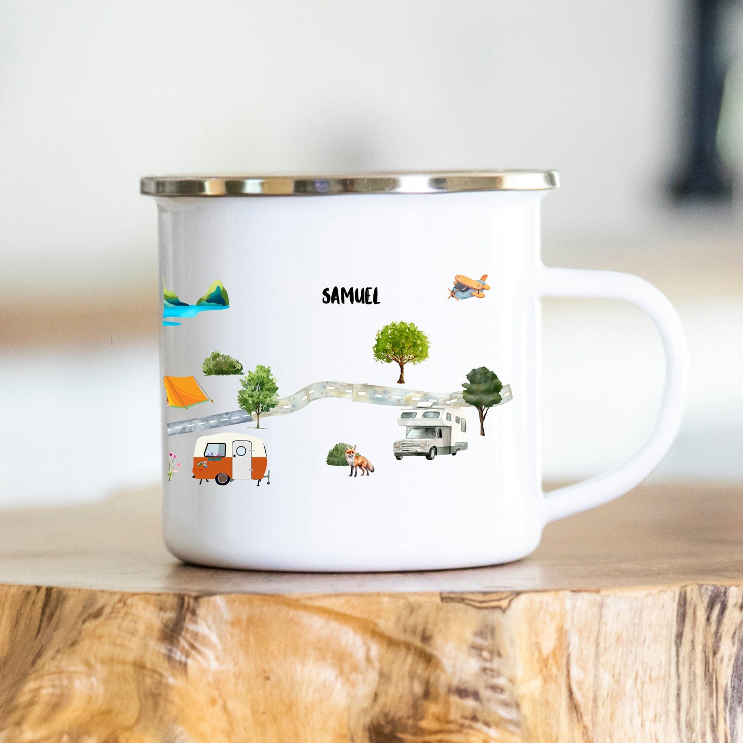 Personalisierbare Tasse - Emaille - Bergsilhouette - Outdoor - Wandern - Geschenk - Camper