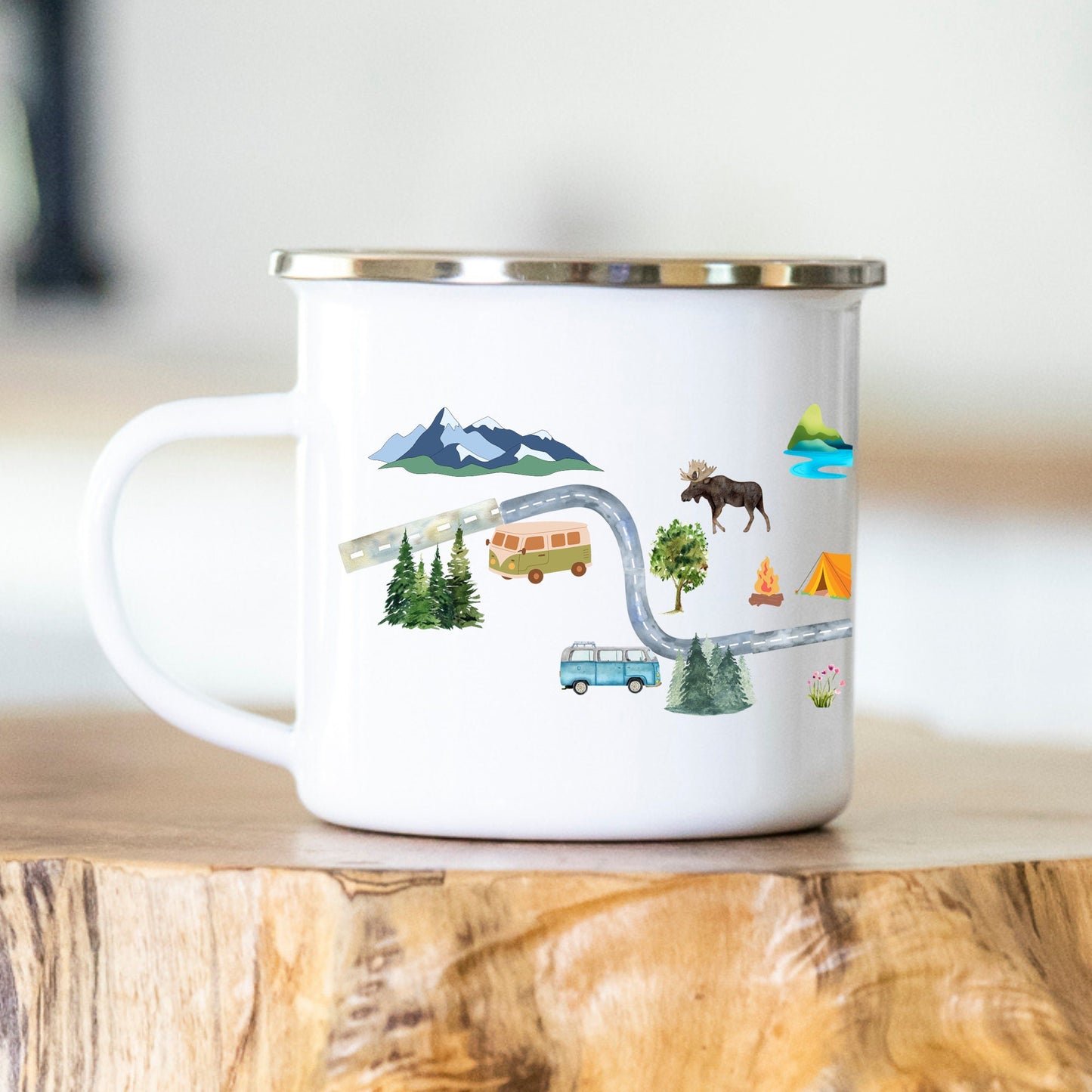 Personalisierbare Tasse - Emaille - Bergsilhouette - Outdoor - Wandern - Geschenk - Camper